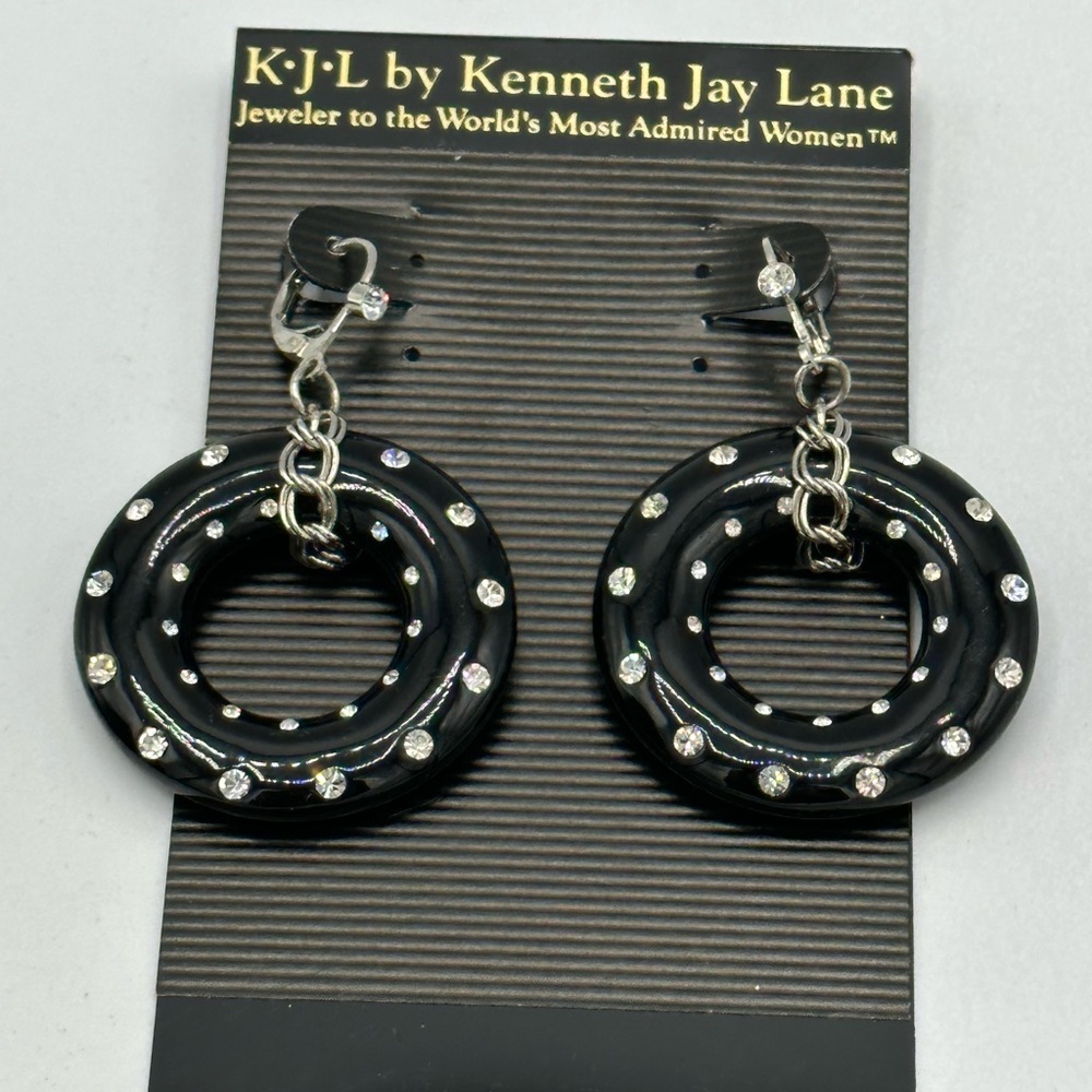 Kenneth Jay Lane Black Crystal Pierced Dangle Earrings